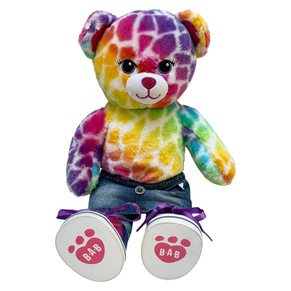 Build-A-Bear 18 in Plush Bear Rainbow Bear w Denim Skirt and Shoes